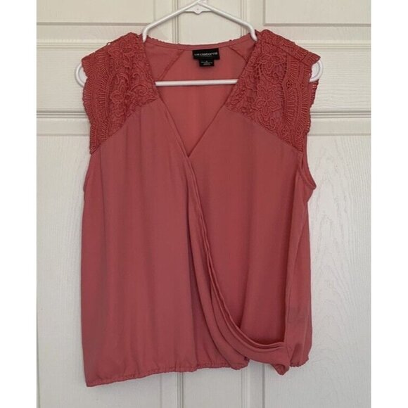 Liz Claiborne Career Small Blouse Coral Sleeveless Women’s Top Shirt V Neck - Picture 1 of 5
